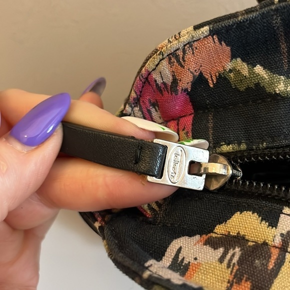 Talbots Floral Satchel Bag Bamboo Handles Fabric Black Faux Leather Trim - Picture 5 of 8
